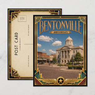 Bentonville Arkansas Vintage Art Deco Goldenes Zei Postkarte