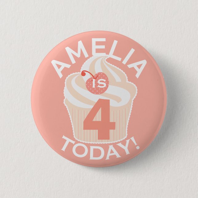 Benutzerdefinbarer rosa Cupcake zum vierten oder j Button (Vorderseite)