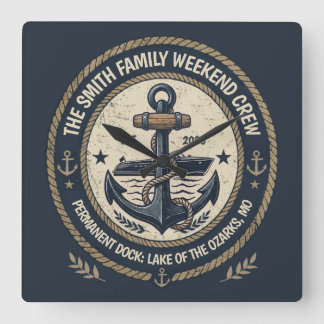 Benutzerdefinetes Vintage-Seeboot Familien-Crew-Kl Quadratische Wanduhr