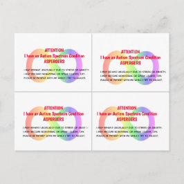 Benutzerdefinierbare AUTISM-ALERT-Karten x 4 pro K Postkarte