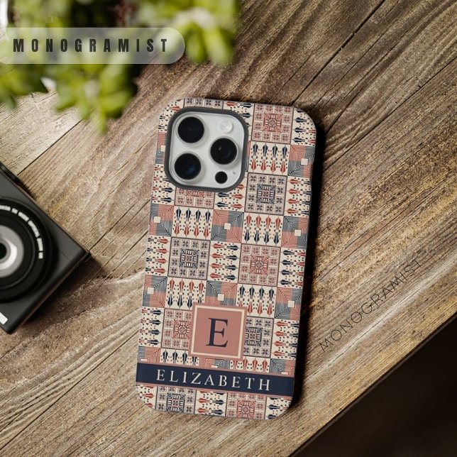 Benutzerdefinierbare, beige rosa hellrot karierte  iPhone hülle (Customizable Beige Pink Light Red Checkered Aztec iPhone Case)