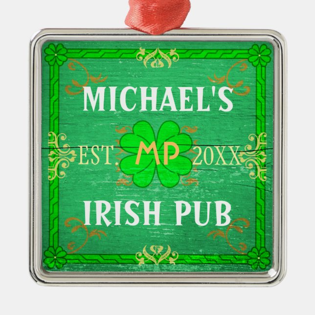 Benutzerdefinierbare Zuhause Bar Irish Pub Green Silbernes Ornament (Vorne)