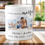 Benutzerdefiniert 3 Foto Hunde Hochzeit speichern  Kaffeetasse<br><div class="desc">Feiern Sie Ihre Verlobung und geben Sie einzigartigen Hunde Hochzeit speichern Sie die Daten mit diesem maßgeschneiderten Foto und personalisierte "My Humans Are Getting Married... Save the Date" Kaffee-Tasse. Passen Sie Ihre Lieblings-Fotos, Namen und Datum an. COPYRIGHT © 2020 Judy Burrows, Black Dog Art - Alle Rechte vorbehalten. Custom 3...</div>