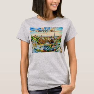 Benutzerdefiniert Barcelona Spanien Aquarell Park T-Shirt