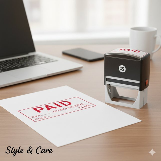 Benutzerdefiniert Bezahlt mit Datum und Scheck Bür Permastempel (Custom Paid With Date And Check Office Self-inking Stamp)