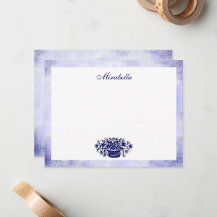 Benutzerdefiniert Blau Weiß Floral Rustikal Blau 4 Mitteilungskarte