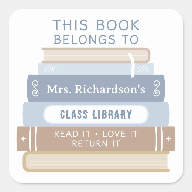 Benutzerdefiniert Dieses Buch gehört zur Lehrerkla Quadratischer Aufkleber (Vorderseite)