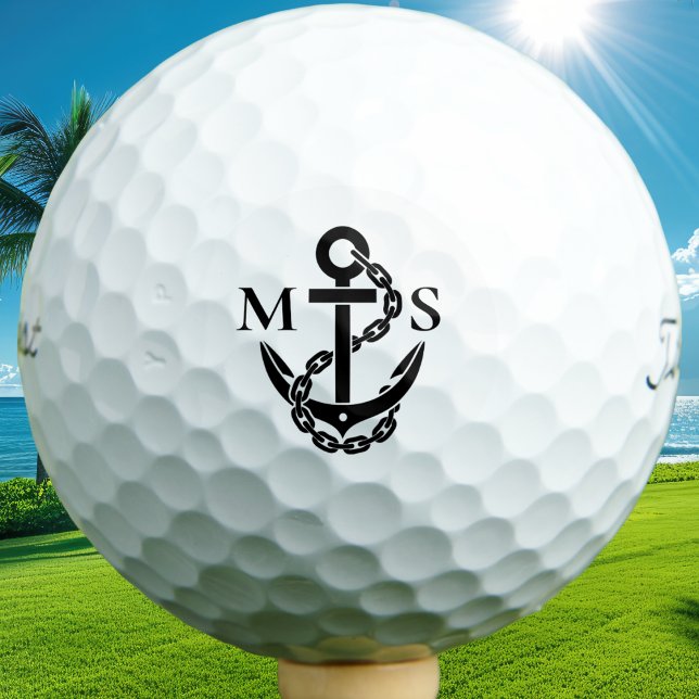 Benutzerdefiniert Erstellen Sie Ihren eigenen Naut Golfball (Custom nautical anchor monogram with personalized initials in a stylish logo-inspired design.)