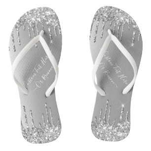 Benutzerdefiniert Flip Flops Silver Glitzer Tropfe