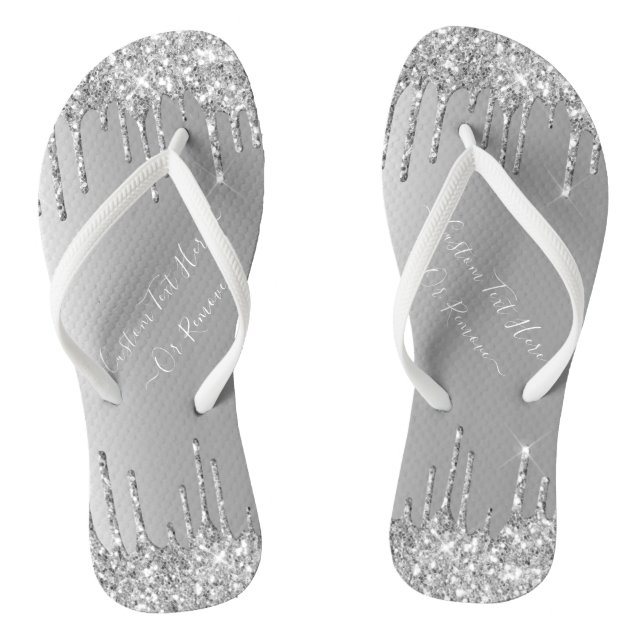 Benutzerdefiniert Flip Flops Silver Glitzer Tropfe (Fußbett)