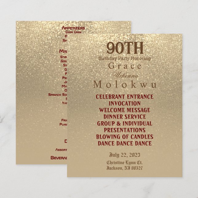 Benutzerdefiniert - Gold Glitzer - Menü (Vorne/Hinten)