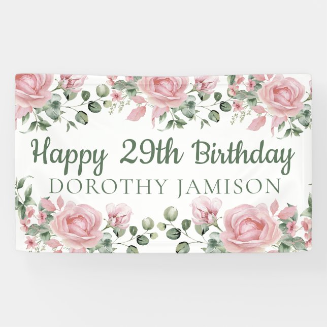 Benutzerdefiniert Happy 29. Geburtstag Floral Banner (Horizontal)