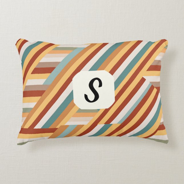Benutzerdefiniert Monogram Modern Retro 70er Geome Dekokissen (Vorderseite)