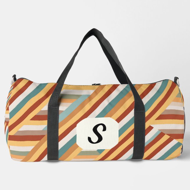 Benutzerdefiniert Monogram Modern Retro 70er Geome Duffle Bag (Vorderseite)