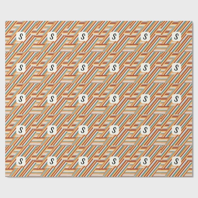 Benutzerdefiniert Monogram Modern Retro 70er Geome Geschenkpapier (Flach)