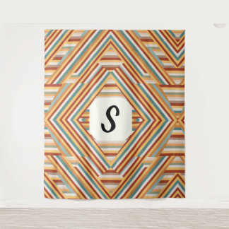 Benutzerdefiniert Monogram Modern Retro 70er Geome Wandteppich