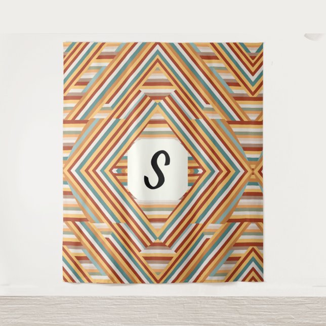 Benutzerdefiniert Monogram Modern Retro 70er Geome Wandteppich (Vorderseite)