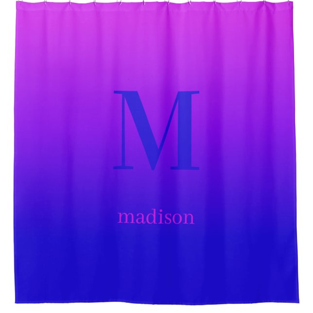 Benutzerdefiniert Monogramm und Name Rosa bis Blau Duschvorhang (Vorderseite)