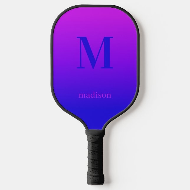 Benutzerdefiniert Monogramm und Name Rosa bis Blau Pickleball Schläger (Vorderseite)