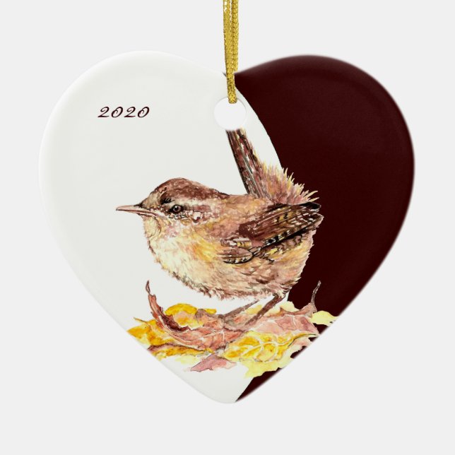 Benutzerdefiniert, Niedlicher Wasserfarben-Wren-Vo Keramik Ornament (Vorne)