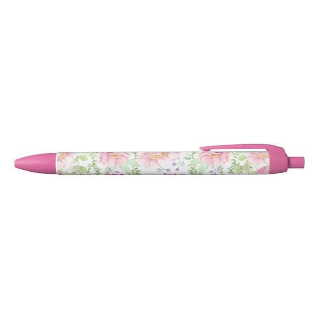Benutzerdefiniert rosa Floral mit Name Pen Kugelschreiber (Oberseite)