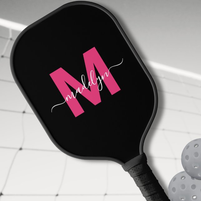 Benutzerdefiniert Rosa Modern Script Name Monogram Pickleball Schläger (Custom Pink Modern Script Name Monogram Pickleball Paddle)