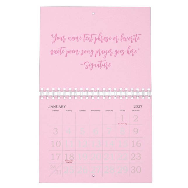 Benutzerdefiniert rosa Skript zitieren Brustkrebs- Kalender (Jan 2027)