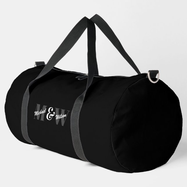 Benutzerdefiniert Schwarz-Weiß-Monogramm Duffle Bag (Linke Ecke)