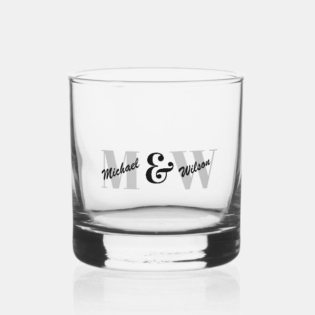 Benutzerdefiniert Schwarz-Weiß-Monogramm Whiskyglas (Vorderseite)