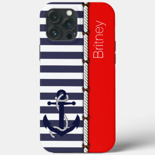 Benutzerdefiniert Spaß Marineblau Weiß Streifen He iPhone 13 Pro Max Hülle