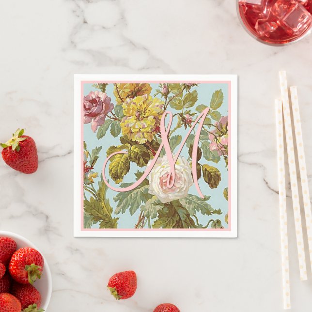 Benutzerdefiniert Stilvolle Vintage Rosa Rose-Blum Serviette (Beispiel)