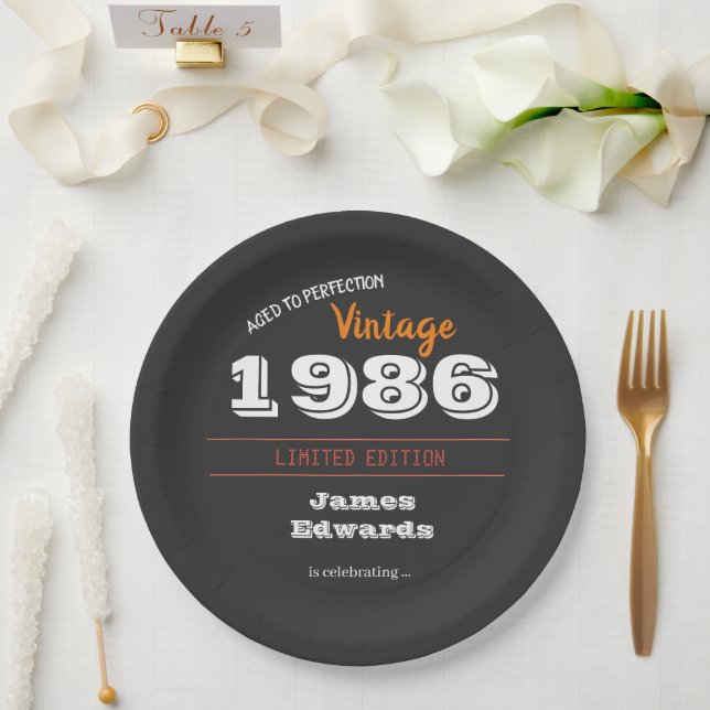 Benutzerdefiniert Vintag 1986 40. Geburtstagsretur Pappteller (Hochzeit)