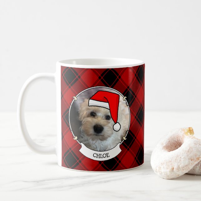 Benutzerdefiniert Weihnachtsrot und Schwarz Karier Kaffeetasse (Mit Donut)
