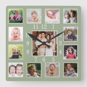 Benutzerdefinierte 13-Familien-Foto-Collage-Andenk Quadratische Wanduhr