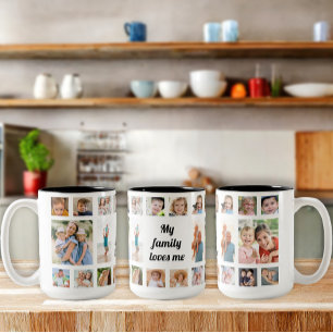 Benutzerdefinierte 20-Familien-Fotocollage Familie Zweifarbige Tasse