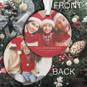 Benutzerdefinierte 2 Familienfotos doppelseitige r Ornament