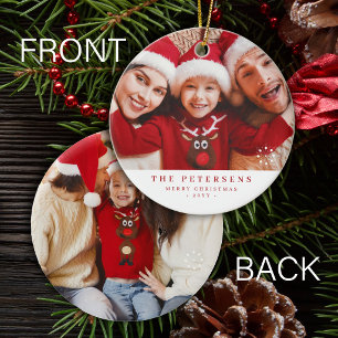Benutzerdefinierte 2 Familienfotos doppelseitiges Keramik Ornament