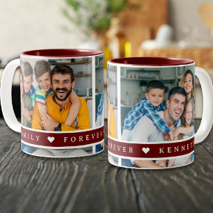 Benutzerdefinierte 2 Foto-Collage Familienname Zit Zweifarbige Tasse