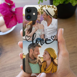 Benutzerdefinierte 2-Foto-Liebe mit Herz-Kalligraf Case-Mate iPhone Hülle