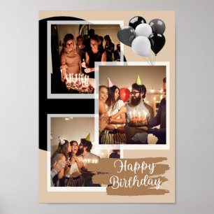 Benutzerdefinierte 3-Foto-Happy-Birthday-Collage  Poster