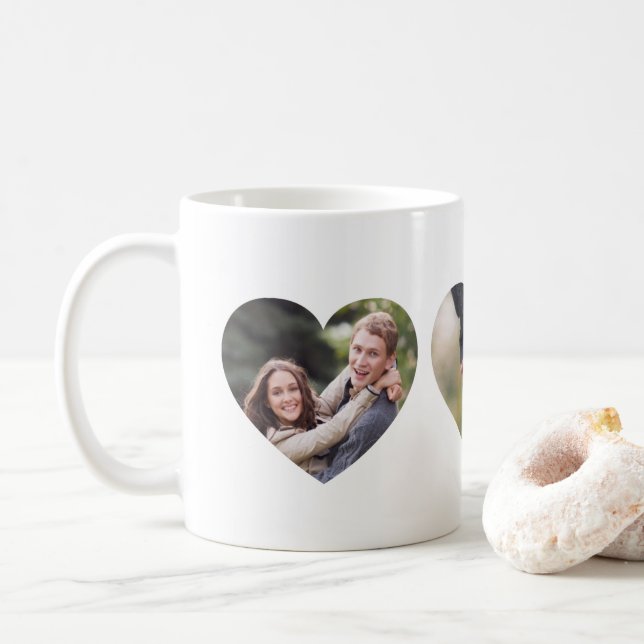 Benutzerdefinierte 3-Foto-Herz Kaffeetasse (Mit Donut)