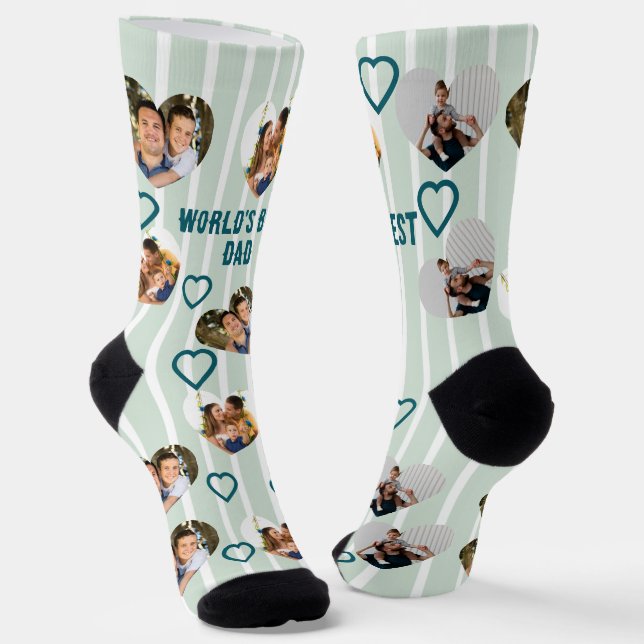 Benutzerdefinierte 3-Foto-Herzen-Collage Bester Va Socken (Gewinkelt)