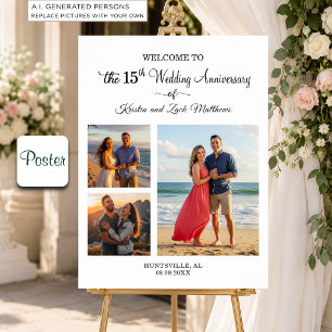 Benutzerdefinierte 3 Fotos zum 15. Hochzeitstag Wi Poster