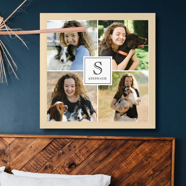 Benutzerdefinierte 4-Foto-Collage mit Monogramm un Poster (Von Creator hochgeladen)