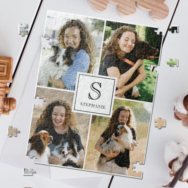 Benutzerdefinierte 4-Foto-Collage mit Monogramm un Puzzle (Von Creator hochgeladen)