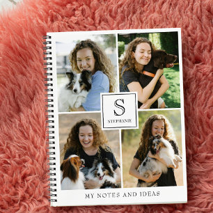 Benutzerdefinierte 4-Foto-Collage mit monogrammier Notizbuch