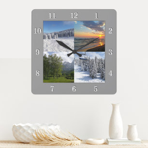 Benutzerdefinierte 4-Foto-Collage personalisiert Quadratische Wanduhr