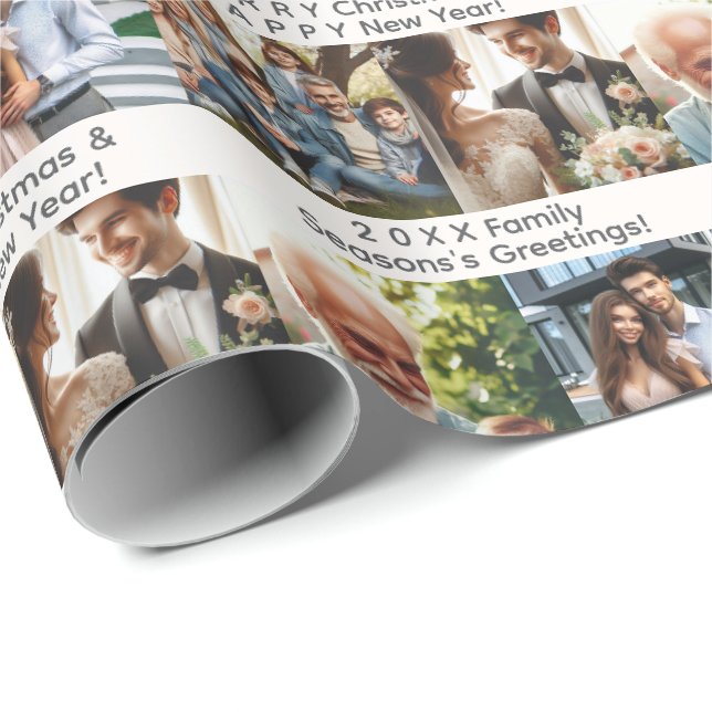 Benutzerdefinierte 4-Foto-Familienfreunde-Anlässe  Geschenkpapier (Rolleneckpunkt)