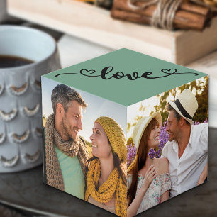 Benutzerdefinierte 4-Foto-Mint-Sage-Liebe mit Herz Würfel