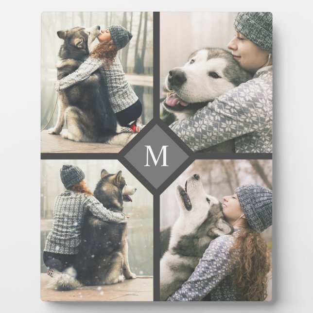 Benutzerdefinierte 4-Foto-Vorlage mit Monogramm Fotoplatte (Vorderseite)